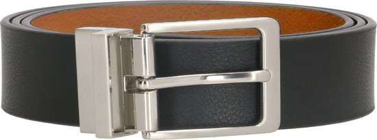 DD Exclusive Draaibare Leren Unisex Riem - Reversible Belt - Dames en Heren - Echt Leer - Zwart en Cognac - Lengte totaal 110 cm / Riemmaat 95