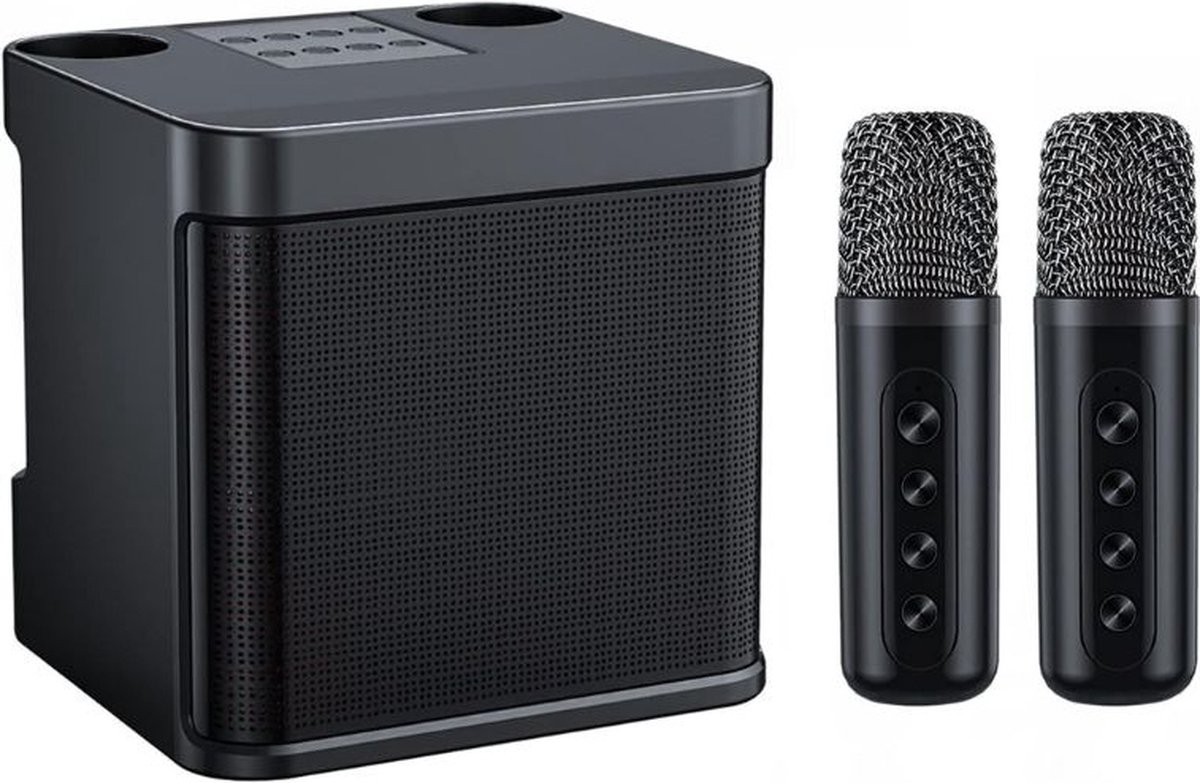 Dailysupplies Karaoke set voor Volwassenen en Kinderen met 2 Microfoons Karaokesets Draadloos met Bluetooth Speaker Zang Ultra Zwart