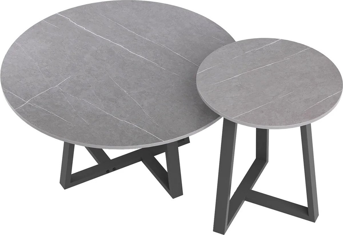 RG Enterprises® - Ronde moderne Salontafel marmer - Koffie set van 2 - GRIJS