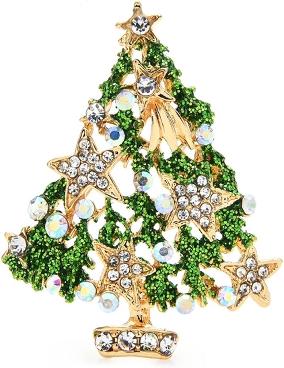 Broche 036 Kerstboom met sterren
