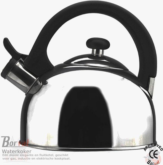 Borvat® - Waterkoker- RVS Theeketel - Fluitketel - met bakelieten handvat - Krasbestendig - Waterkoker voor inductiekookplaten - gaskookplaten - elektrische - kookplaten - Zilver
