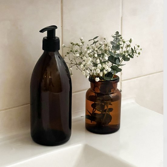 Zeepdispenser Badkamer 2 Stuks Zeepdispensers Voor Aan De Muur - Glazen Reservoir Met Roestvrijstalen Pomp - Zelfklevend, 250 Ml - Voor Badkamer En Keuken Zelfklevende Wandhouder