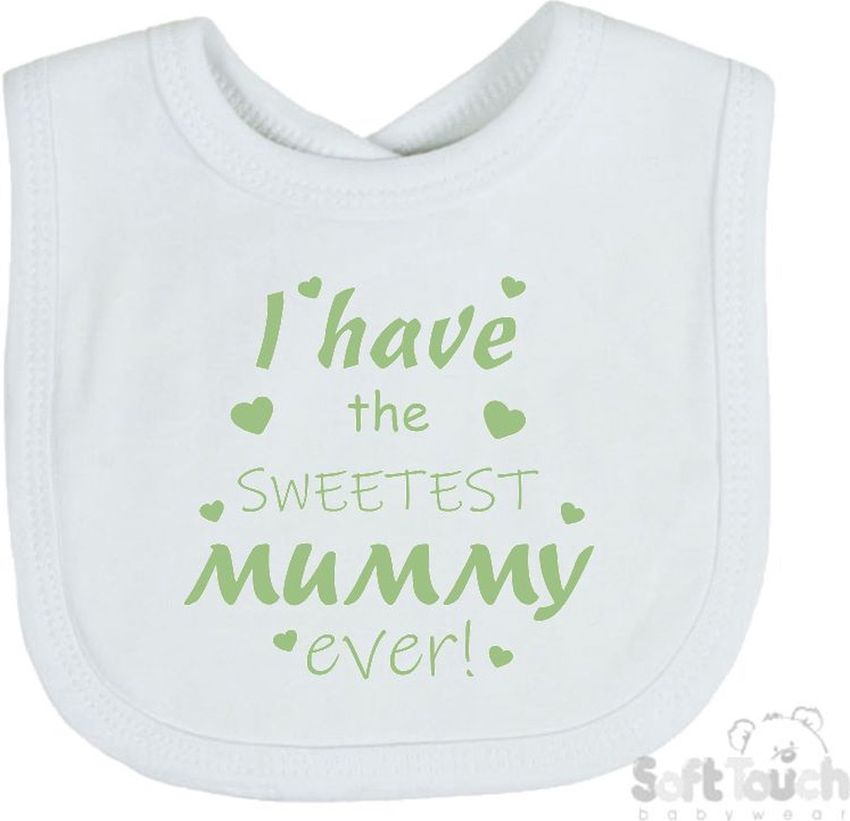 Goedkoopste Soft Touch Slabber Slabbetje Slab I have the sweetest mummy ever! Moederdag Unisex Katoen Wit/sage green (saliegroen) Maat 33x22 Cm