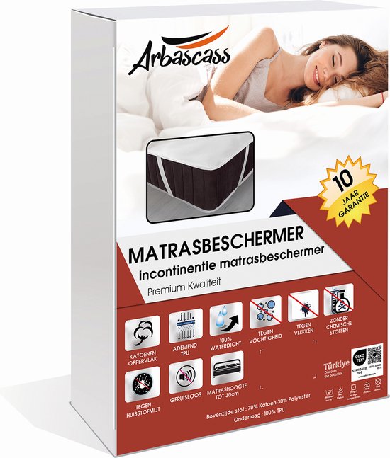 Matrasbeschermer, waterdicht, 160 x 200 cm, hoogte 30 cm, hypoallergeen, zeer ademend, anti-krimp, nieuwe generatie: bescherming tegen mijten en bacteriën
