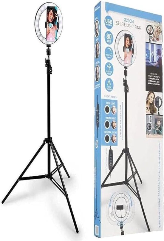 Ringlamp - Ringlamp met Statief - Ringlight - Verschillende Lichtstanden - Telefoonhouder - USB - voor Social Media - Studio Ring