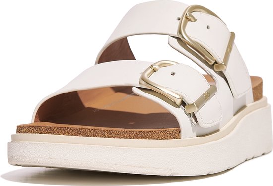 Fitflop Buckle Two-bar Leather Slides Wit EU 38 Vrouw