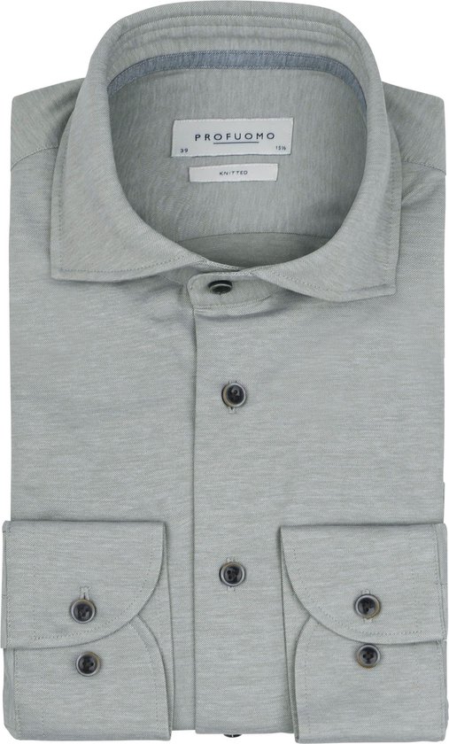 Profuomo - Overhemd Knitted Groen Melange - Heren - Maat 37 - Slim-fit