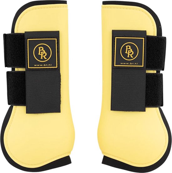 Paars met zwarte klittenbandsluitingen en het BR-logo met website.