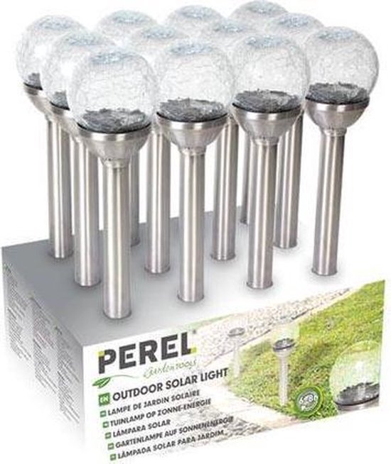Tuinlamp op zonne-energie met sokkel in roestvrij staal 24 st. in Tuinlamp op zonne-energie met sokkel in roestvrij staal 24 st. in
