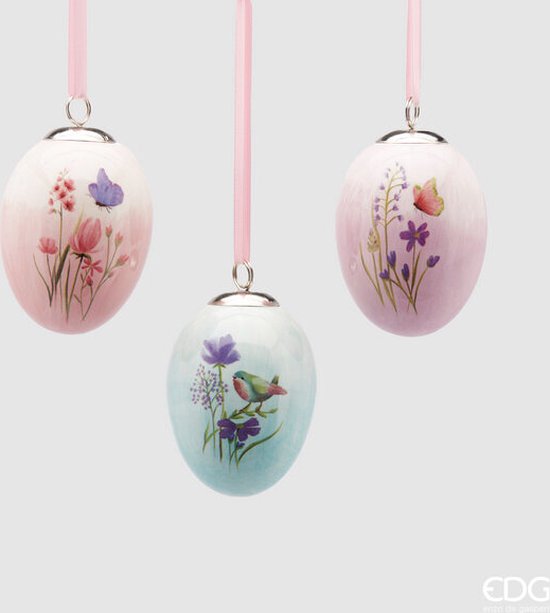 EDG Enzo De Gasperi décoration Oeuf de Pâques set 3 pièces en céramique - D5.5 H7.5