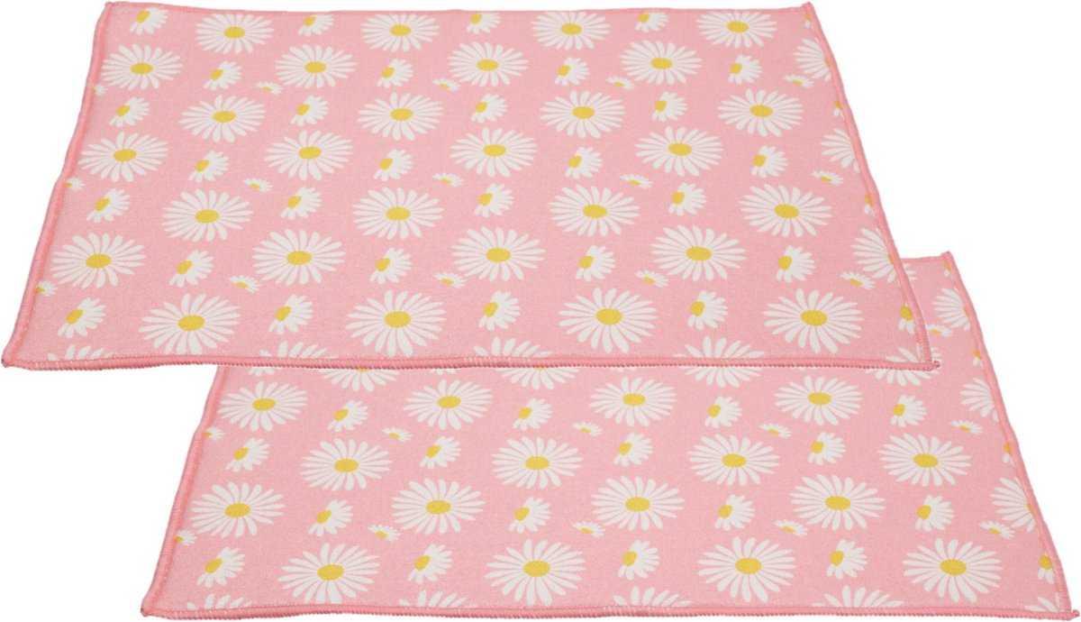 Goedkoopste Afwas afdruipmat/droogmat keuken - 2x - absorberend- microvezel - roze bloemen - 40 x 48 cm - opvouwbaar