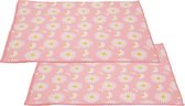 Afwas afdruipmat/droogmat keuken - 2x - absorberend- microvezel - roze bloemen - 40 x 48 cm - opvouwbaar