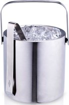 Alpina IJsemmer inclusief tang en deksel - ijsklontjes houder - rvs - zilver - 14 x 14 cm - Cocktails en bar artikelen