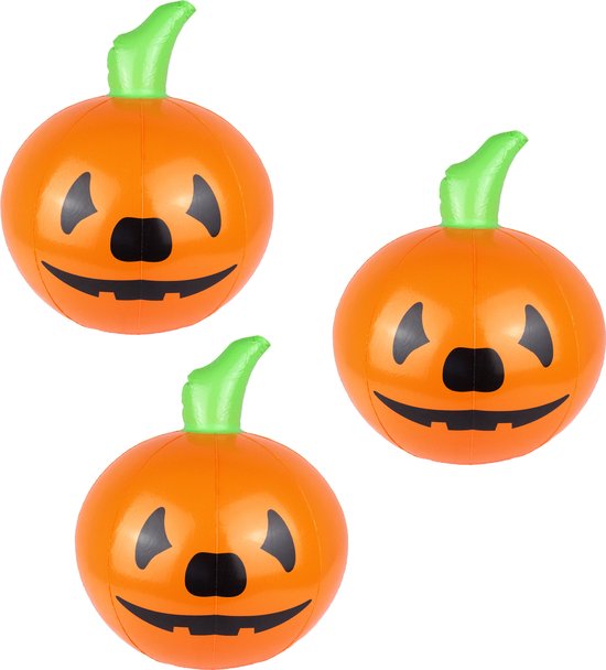 Opblaasbare Halloween decoraties - 5x - Pompoen - oranje/zwart - 35 cm - pvc kunststof