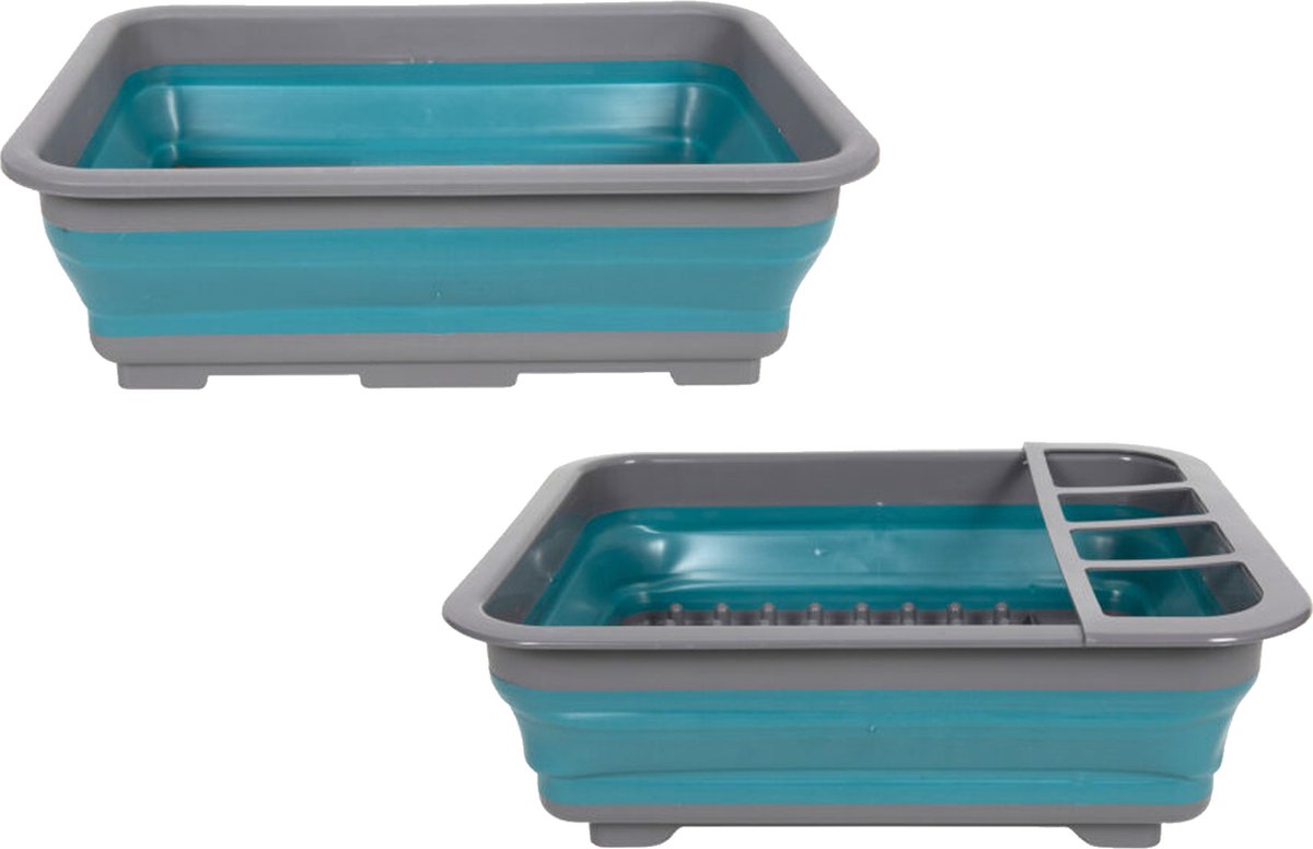 Goedkoopste Opvouwbare afwasbak en afdruiprek - grijs/blauw - kunststof - keuken benodigdheden - reis accessoire