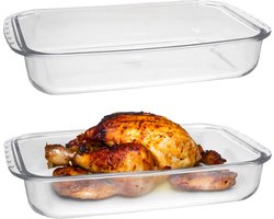 Marinex Ovenschaal van borosilicaat glas - 2x - rechthoek - 5.0 Liter - 40 x 25 x 7 cm - serveerschaal