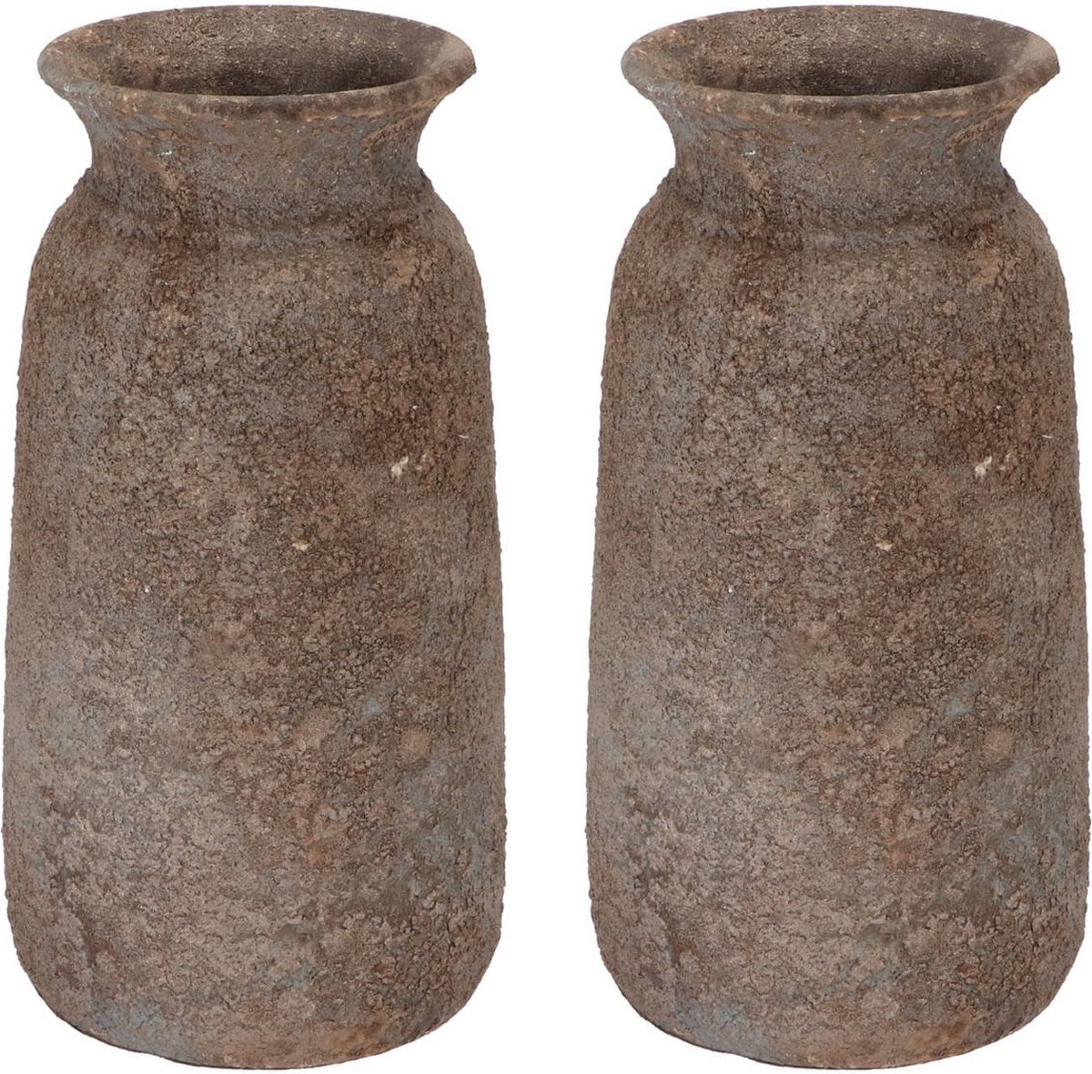 DK Design Bloemenvaas kruik Maya - 2x - roestbruin - D16 x H30 cm - rustiek