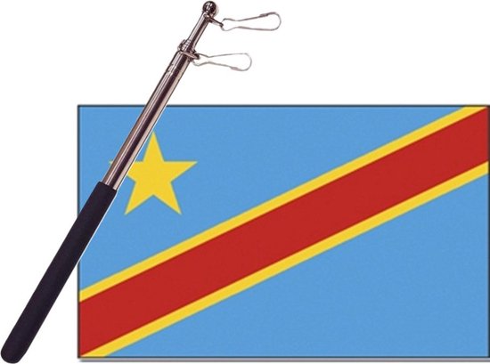 Drapeau du Landen Congo - 90 x 150 cm - avec mât télescopique portable compact - drapeaux ondulés