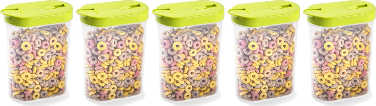 Plasticforte Voedselcontainer strooibus - 5x - groen - inhoud 1 liter - kunststof - 15 x 7 x 19 cm