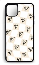 Ako Design Apple iPhone 11 Pro Max hoesje - Ruiten hartjes patroon - Beige, zandkleurig - TPU Rubber telefoonhoesje - hard backcover