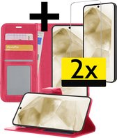 Hoesje Geschikt voor Samsung A55 Hoesje Book Case Hoes Wallet Cover Met 2x Screenprotector - Hoes Geschikt voor Samsung Galaxy A55 Hoesje Bookcase Hoes - Donkerroze