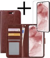 Hoes Geschikt voor Samsung A55 Hoesje Book Case Hoes Flip Cover Wallet Bookcase Met Screenprotector - Bruin