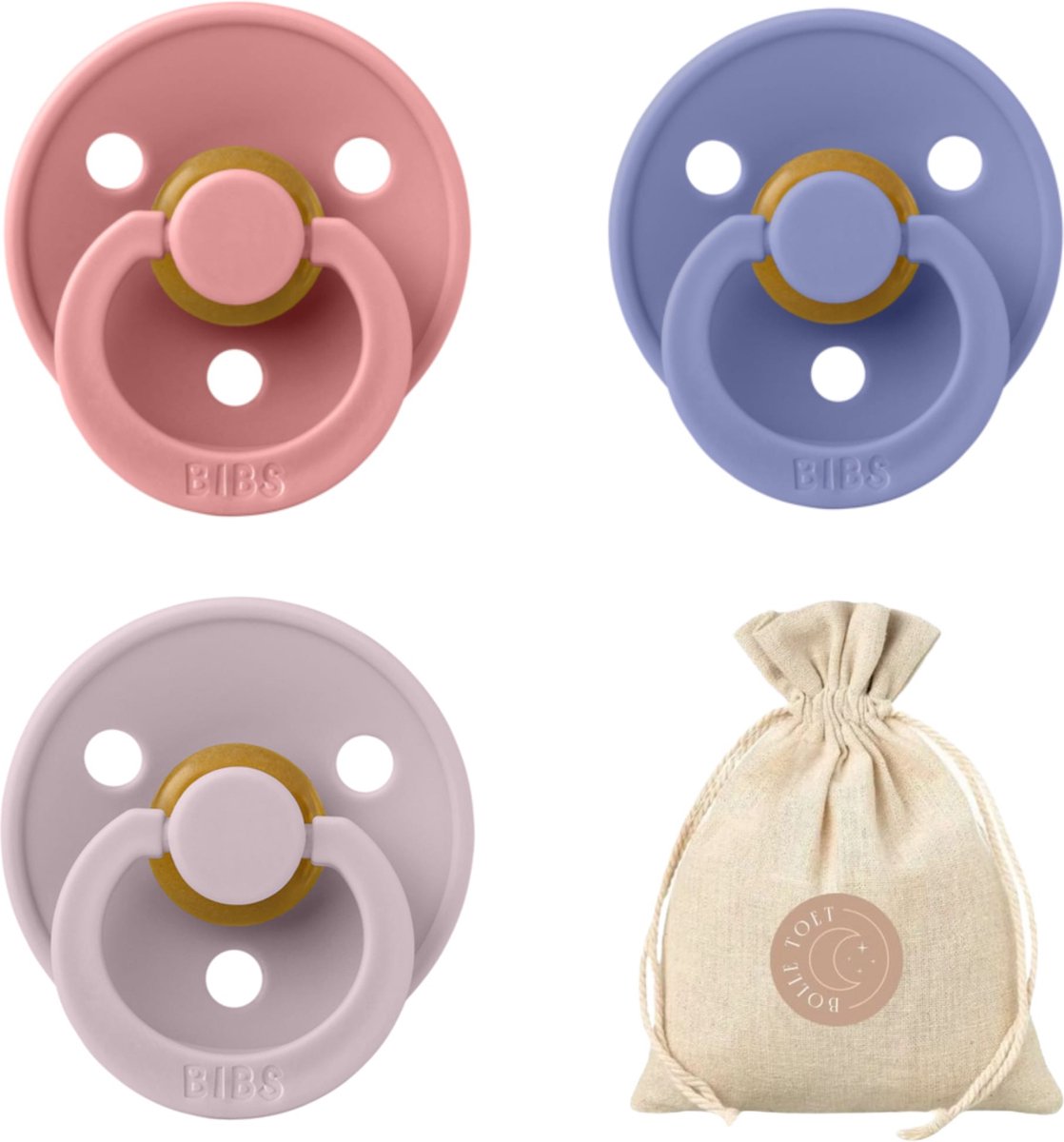 Goedkoopste BIBS fopspenen T2 speenzakje BolleToet - Dusty Pink, Peri , Dusky Lilac - 6-18 maanden