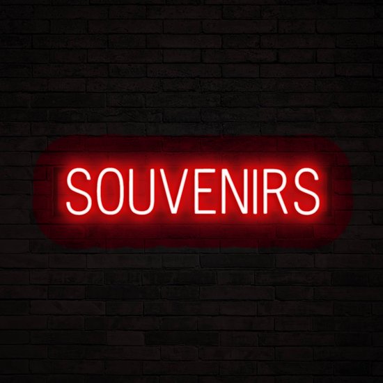 SOUVENIRS - Lichtreclame Neon LED bord verlicht | SpellBrite | 83,9 x 16 cm | 6 Dimstanden & 8 Lichtanimaties | Reclamebord neon verlichting