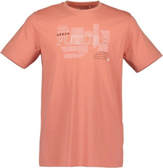 Blue Seven heren shirt - shirt heren korte mouwen - 302804 - roze/oranje met print - maat M