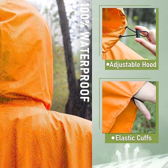 Waterdichte wegwerpregenponcho 4 stuks - Regencape voor dames & heren - Transparante poncho met capuchon & mouwen - Waterdichte regenponcho voor fietsen, wandelen - Drizzle-Editie