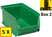 5 x Magazijnbak - grijpbak - stapelbak Allit - ProfiPlus Box 2 - 0,6 L - PP - groen