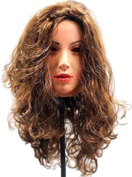 Foto: Vrouwenmasker deluxe bruin krullend haar 