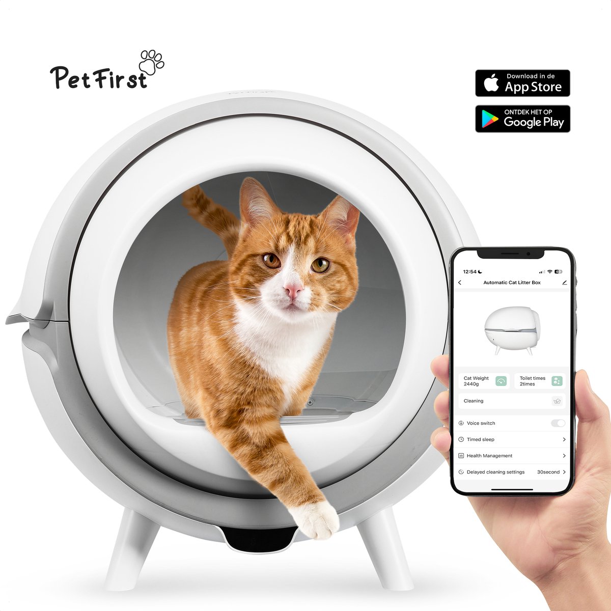 PetFirst® Automatische Kattenbak - Met App - Inclusief 20 zakjes - Weegt Automatisch Jouw Kat - Geschikt Voor Alle Katten