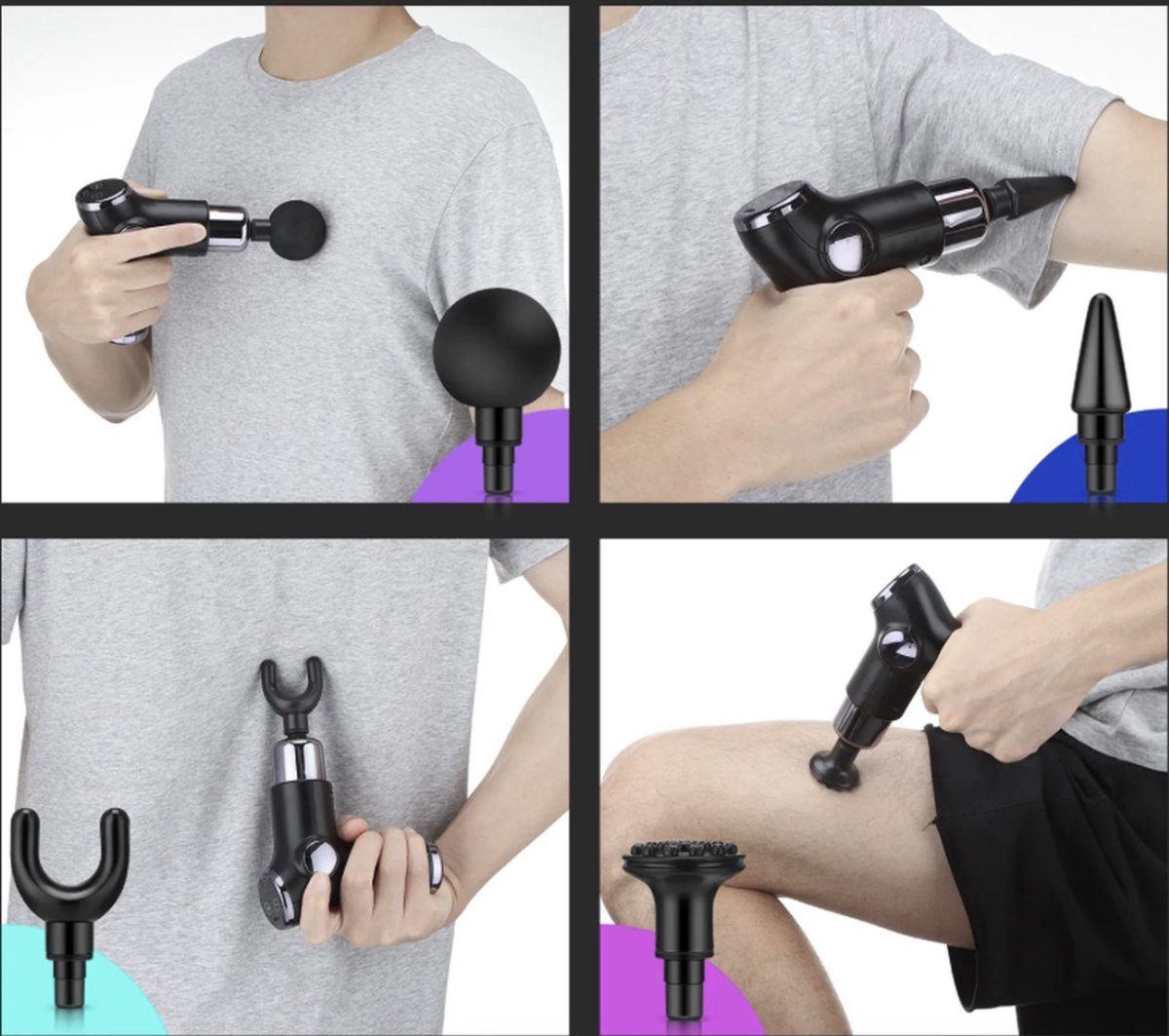 Afbeelding 3 van ISWISS Mini Massage Gun - Zwart - Massage Pistool - 4 opzetstukken - Stress Relief - Draadloos - Oplaadbaar - Fascial Gun - Spierherstel