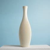 Slimprint Vloervaas STELLA, Ivoor Wit, 18,8 x 60 cm, Hoge Vaas voor Droogbloemen met Gestreept Motief, Gerecycled Kunststof