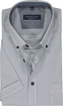 CASA MODA Sport comfort fit overhemd - korte mouw - popeline - wit met donkerbruin dessin - Strijkvriendelijk - Boordmaat: 41/42