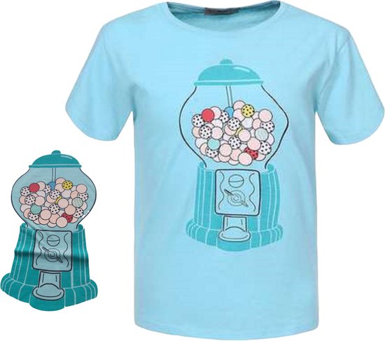 Glo-story t-shirt snoepmachine turquoise 98