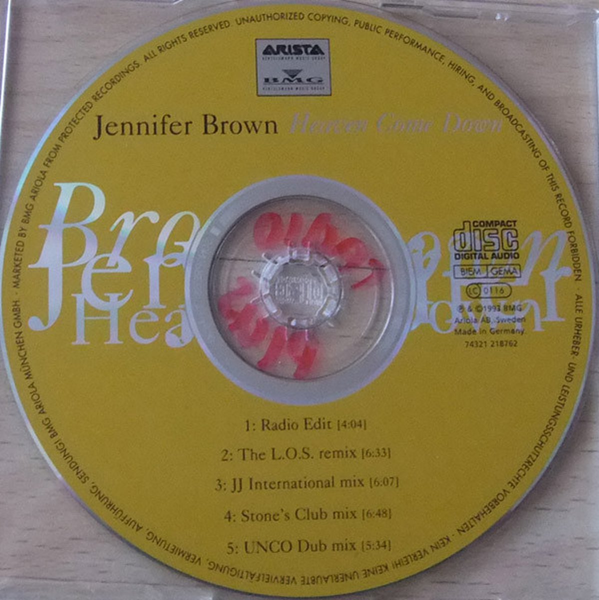 Jennifer Brown ‎– Heaven Come Down 5 Track Cd Maxi 1993