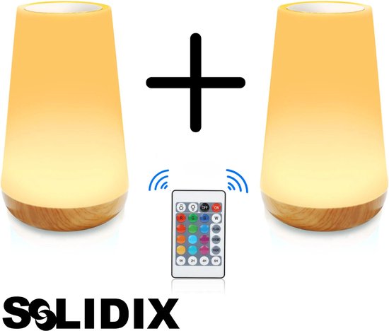 2 stuks - Solidix - Nachtlampje Volwassenen - Tafellamp slaapkamer - USB oplaadbaar Nachtlampje Kinderen - Leeslamp - Wake-up Light - Sfeerlamp - LED verlichting - Bedlamp voor Baby, Kinderen & Volwassenen - Leeslampje Volwassenen - Touch Control