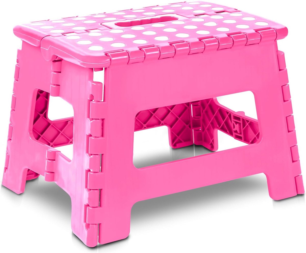 Goedkoopste 1 pak Opvouwbare Kids Step Stool - Opvouwbare Step Stool houdt tot 300 lbs - Lichtgewicht Plastic Folding Stool voor Keuken, Badkamer & Woonkamer (Roze