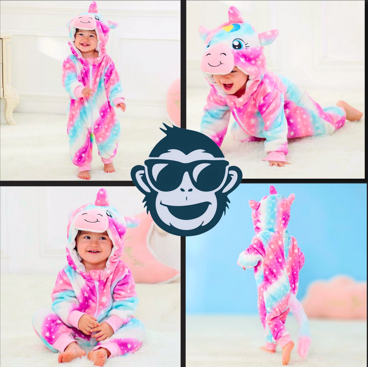 BoefieBoef Dieren Kleuter Onesie Peuter Pyjama Kinderen – Verkleedkleding met Luierrits – Carnaval Dierenpak - Kerst en Kraamcadeau - Zacht Flanel - Baby Romper - Boxpak - Jongens - Meisjes - Kruippak - Winterpak - Eenhoorn Unicorn Roze — afbeelding 3