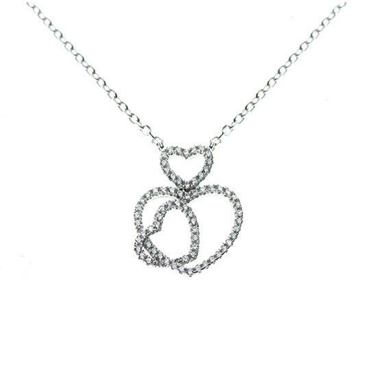 Juwelier Zwartevalk - Zilveren (gerhodineerd) ketting met hartjes hanger 25.225/42+3 cm--
