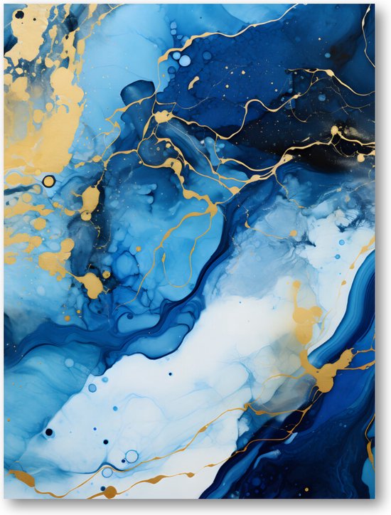 Aqua blauw goud marmer - Marmerpatroon - 30x40 Canvas Staand - Minimalist