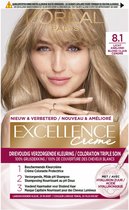 2x L'Oréal Excellence Crème Permanente Crèmekleuring 8.1 Licht Asblond
