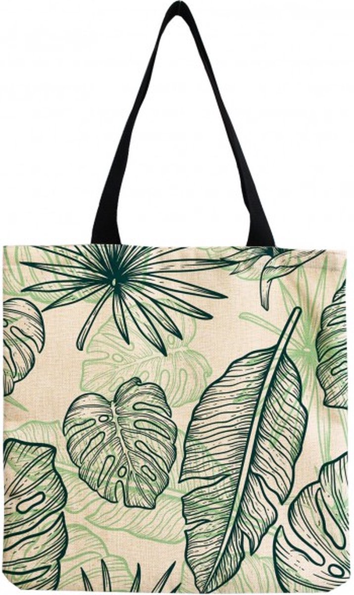 Shopper Jungle Bladeren Patroon Groen Creme Too Bag Schoudertas Strandtas Blad Leaf Leaves Print