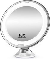 Ronde Make Up Spiegel met LED Verlichting - 10x Vergroting & 360° Draaibaar - Scheerspiegel met Wandmontage - Op Batterijen - Diameter 15cm