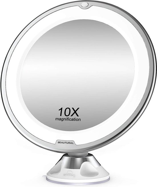 WEILY Vergrootspiegel met verlichting 10X/1X, dubbelzijdige reisspiegel met 3 kleuren verstelbare lichten, oplaadbare LED-make-upspiegel voor het verwijderen van make-up, mee-eters en comedonen (roze