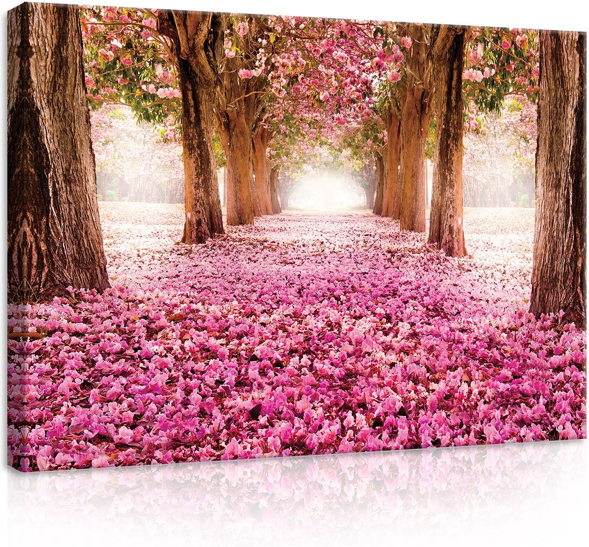 Canvas Schilderij - Bloemen - Natuur - Roze - Boom - Woud - Landschap - Schilderij Woonkamer - Schilderijen op canvas - Inclusief Frame - 50x70cm (LxB)