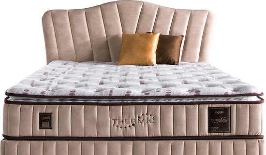 Bambi Thermic Prime - lit à sommier tapissier avec espace de rangement - sommier tapissier 140x200 - matelas de luxe et tête de lit inclus