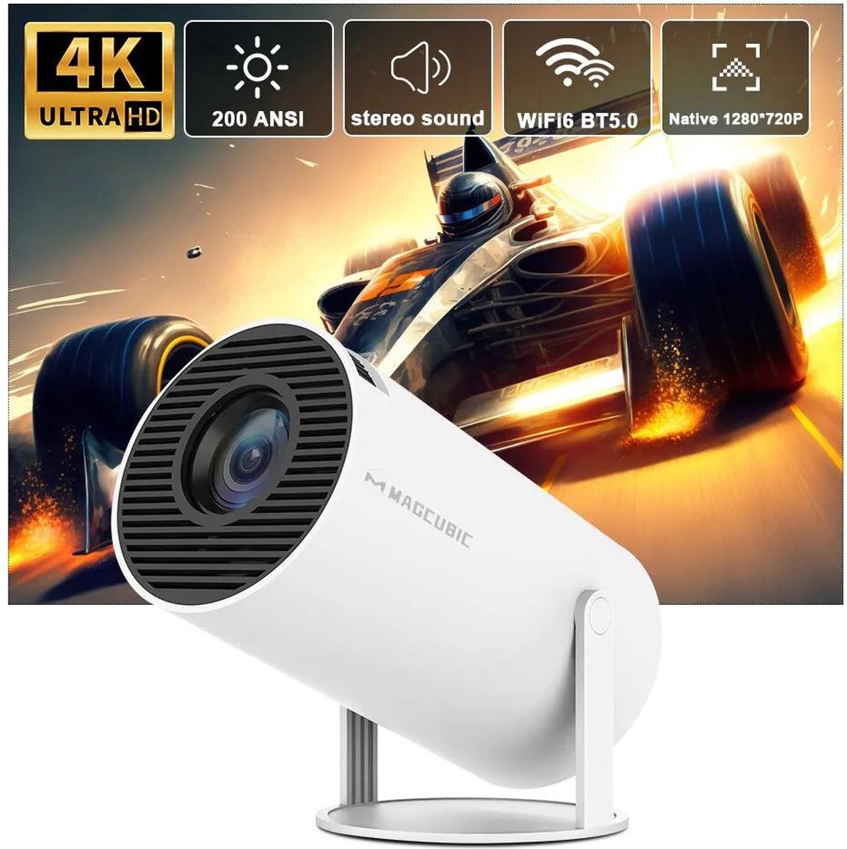 Portable Projector Beamer | Draagbare Beamer |Magcubic Projector | Hy300 | 4K | Android 11 Dual Wifi | Home Cinema Outdoor | Projector | Beamer | Makkelijk mee te nemen | 180-graden Rotatie | Luxury |